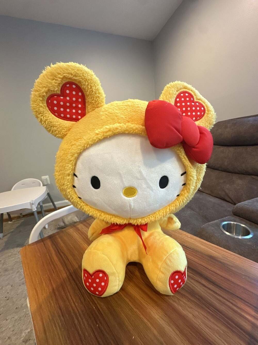 Hello Kitty Sanrio Yellow Teddy Bear Costume Polka Dot Soft Fuzzy Plush